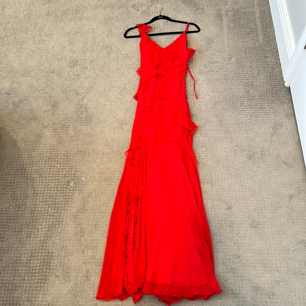 Red Ruffle Detailed Maxi Dress with Tied Back